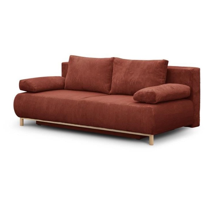 Banquette convertible 3 places MIKA - Velours côtelé Terracotta - Co