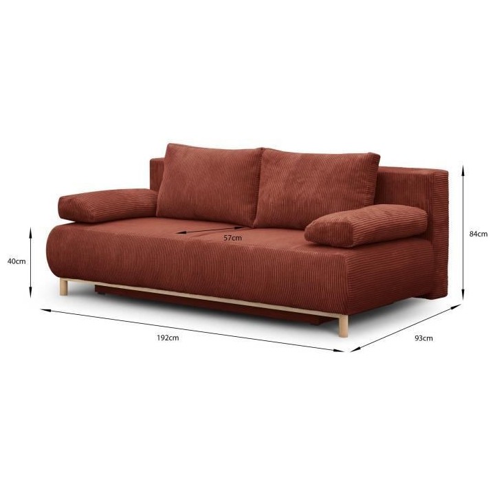 Banquette convertible 3 places MIKA - Velours côtelé Terracotta - Co