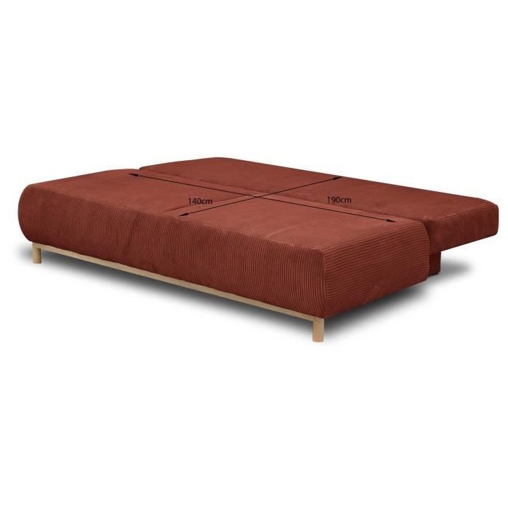 Banquette convertible 3 places MIKA - Velours côtelé Terracotta - Co