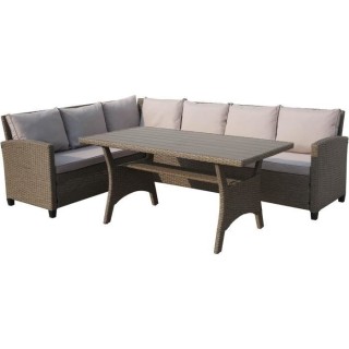 Salon de jardin MILOS 5 personnes - Canapé d'angle gauche + Table rep