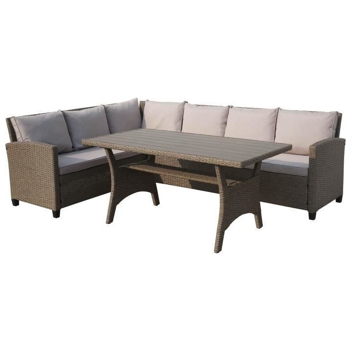 Salon de jardin MILOS 5 personnes - Canapé d'angle gauche + Table rep