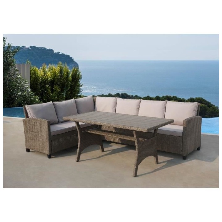 Salon de jardin MILOS 5 personnes - Canapé d'angle gauche + Table rep