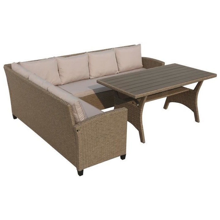 Salon de jardin MILOS 5 personnes - Canapé d'angle gauche + Table rep