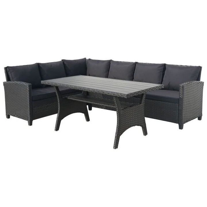 Salon de jardin MILOS 5 personnes - Canapé d'angle gauche + Table rep