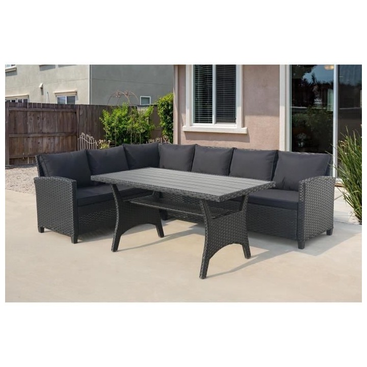 Salon de jardin MILOS 5 personnes - Canapé d'angle gauche + Table rep