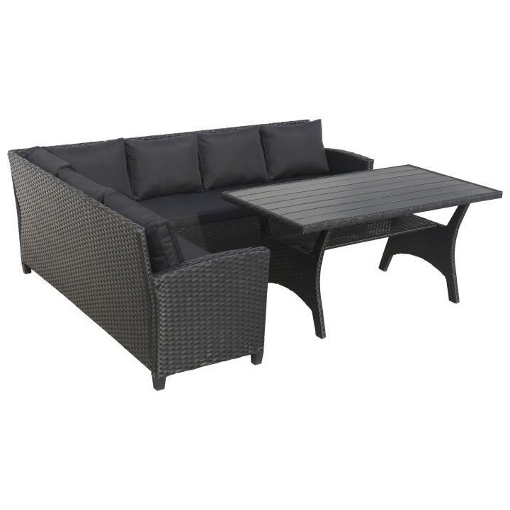 Salon de jardin MILOS 5 personnes - Canapé d'angle gauche + Table rep