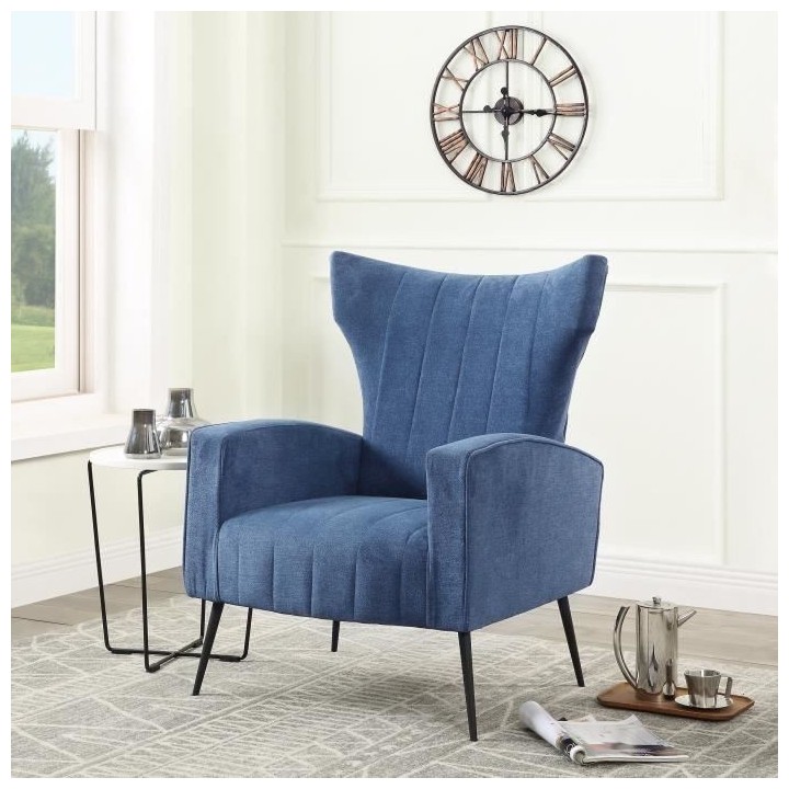 VOLKER Fauteuil Pieds Métal - Tissu Bleu - L 73 x P 88 x H 102 cm