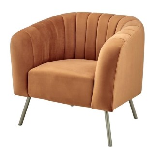 Fauteuil en Velours Terracotta - Pieds dorés - MATHIS