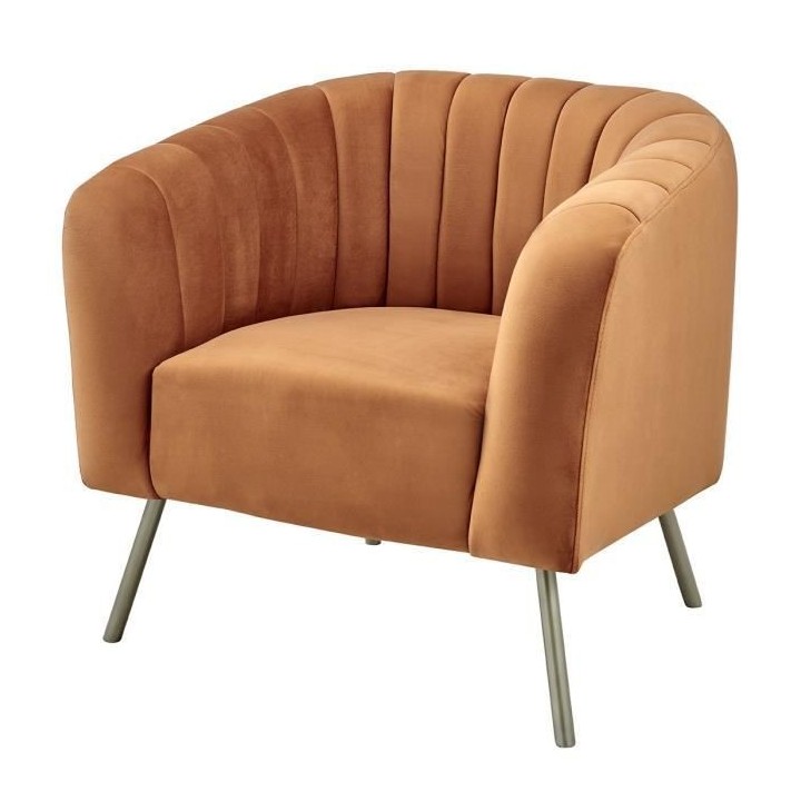 Fauteuil en Velours Terracotta - Pieds dorés - MATHIS