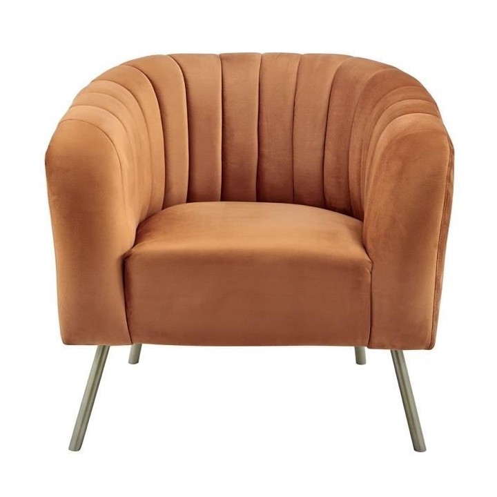 Fauteuil en Velours Terracotta - Pieds dorés - MATHIS