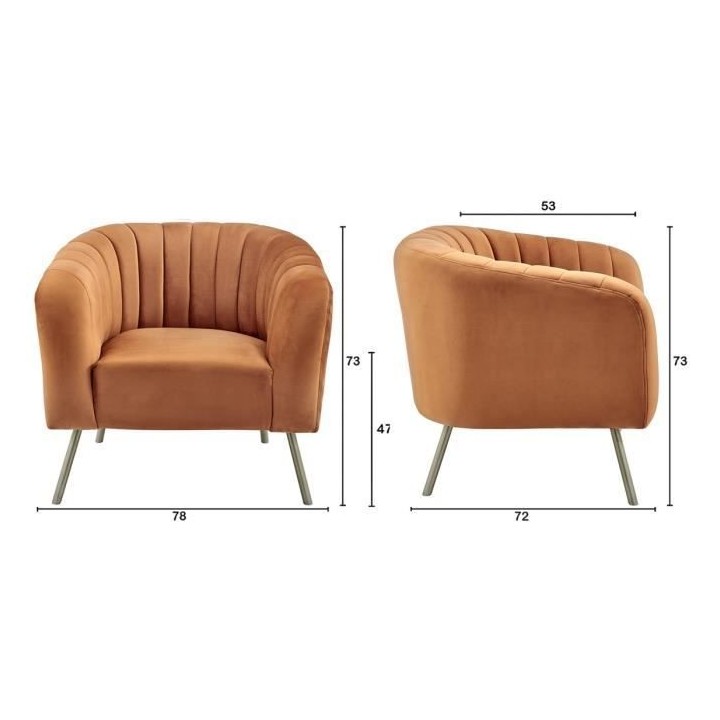 Fauteuil en Velours Terracotta - Pieds dorés - MATHIS