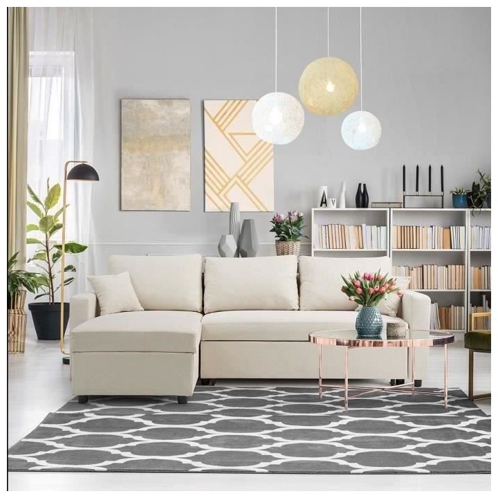 Canapé d'angle réversible convertible grand couchage + coffre - 3 pl