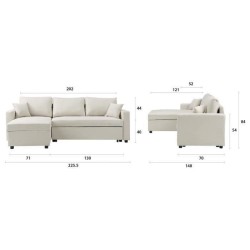 Canapé d'angle réversible convertible grand couchage + coffre - 3 places - Tissu Beige - L 228 x P 148 x H 86 cm - OWENS