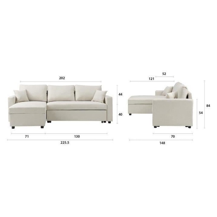 Canapé d'angle réversible convertible grand couchage + coffre - 3 pl