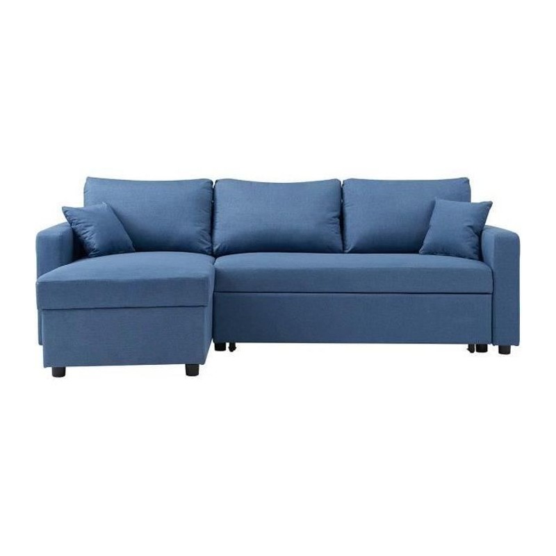 Canapé d'angle réversible convertible grand couchage + coffre - Tissu Bleu- L 228 x P 148 x H 86 cm - OWENS