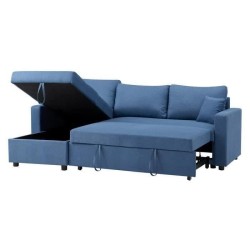 Canapé d'angle réversible convertible grand couchage + coffre - Tissu Bleu- L 228 x P 148 x H 86 cm - OWENS