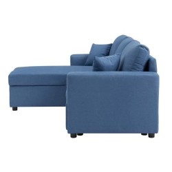 Canapé d'angle réversible convertible grand couchage + coffre - Tissu Bleu- L 228 x P 148 x H 86 cm - OWENS