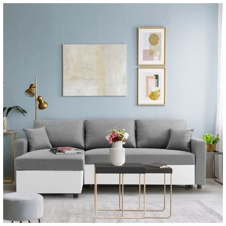 Canapé d'angle réversible convertible grand couchage + coffre - Tiss