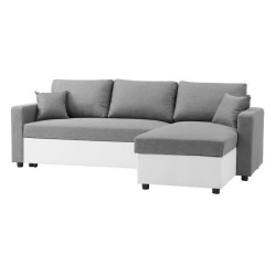 Canapé d'angle réversible convertible grand couchage + coffre - Tissu Blanc et gris - L 228 x P 148 x H 86 cm - OWENS