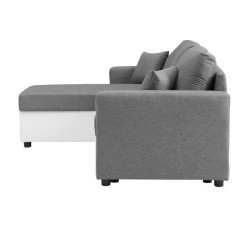 Canapé d'angle réversible convertible grand couchage + coffre - Tissu Blanc et gris - L 228 x P 148 x H 86 cm - OWENS