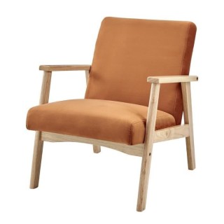 Fauteuil en Velours Terracotta - Pieds en bois naturel - L 63 x P 78 x