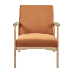 Fauteuil en Velours Terracotta - Pieds en bois naturel - L 63 x P 78 x H 75 cm - TULIO