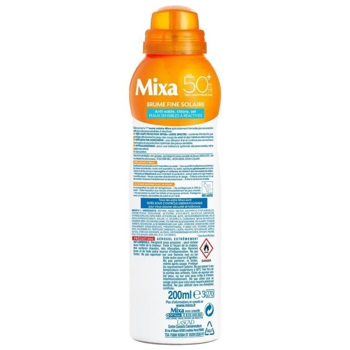 Creme solaire Brume Fine MIXA Peaux Sensibles a réactives SPF50+ - 20