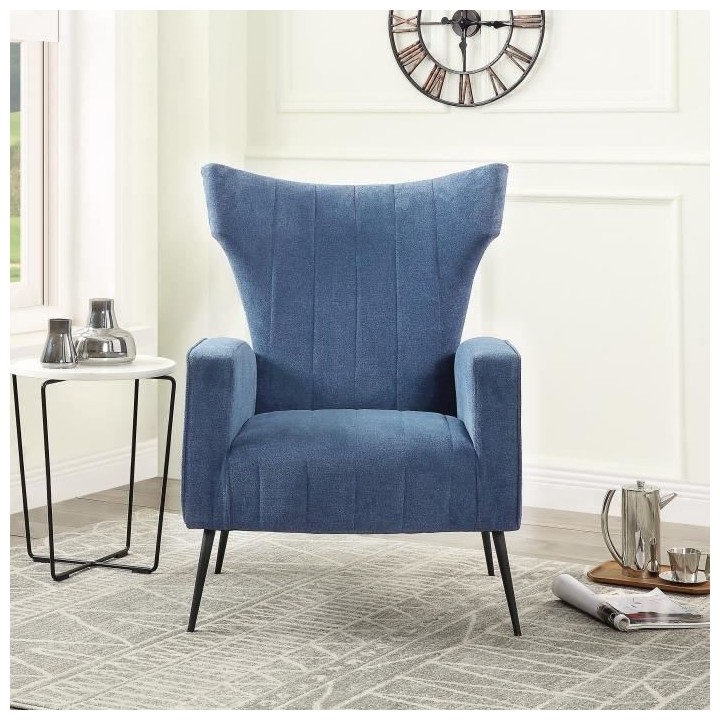 VOLKER Fauteuil Pieds Métal - Tissu Bleu - L 73 x P 88 x H 102 cm