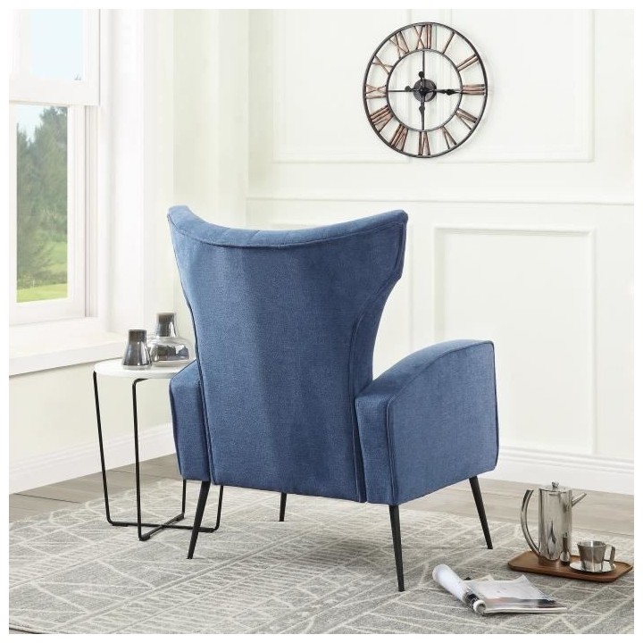 VOLKER Fauteuil Pieds Métal - Tissu Bleu - L 73 x P 88 x H 102 cm