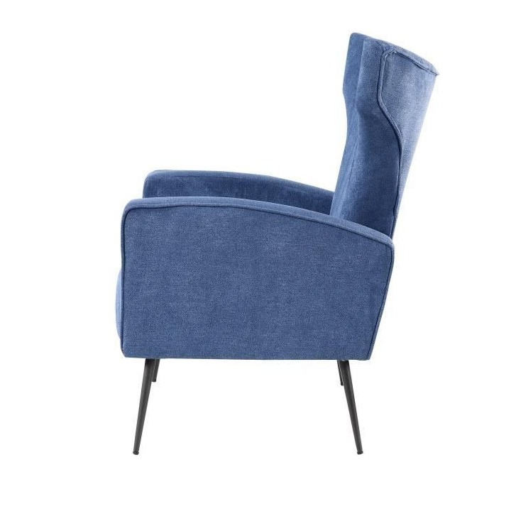 VOLKER Fauteuil Pieds Métal - Tissu Bleu - L 73 x P 88 x H 102 cm