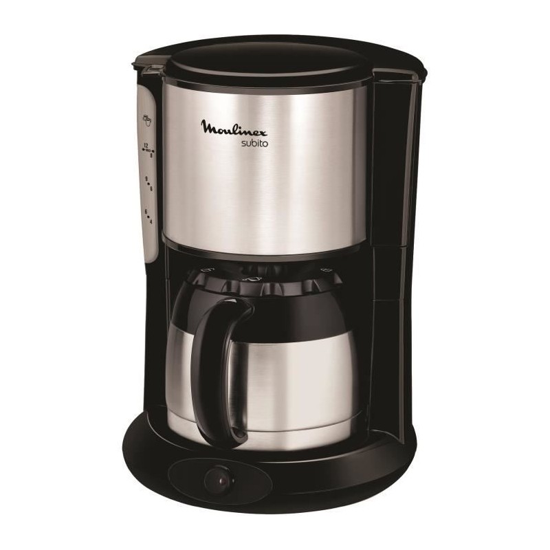 MOULINEX FT360811 Cafetiere filtre avec verseuse isotherme SUBITO - 8 a 12 tasses - Noir et Inox