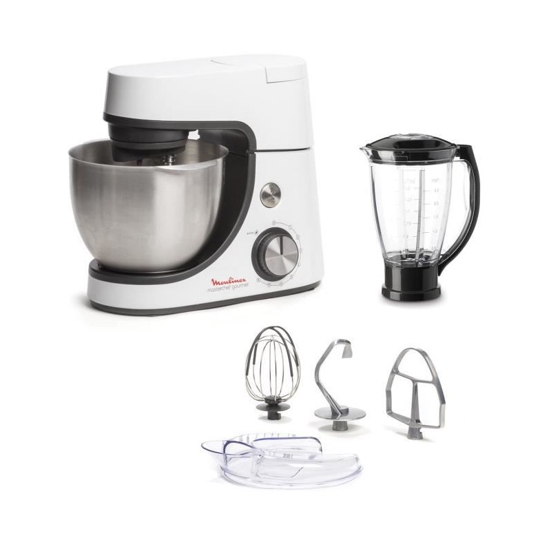 MOULINEX Robot pâtissier + Blender 1,5 L, Bol 4,6 L, 8 vitesses + Pulse, Kit pâtisserie complet, Masterchef Gourmet YY5170FG