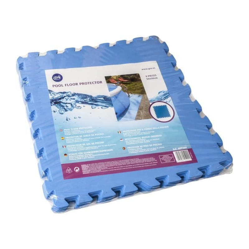 GRE - Lot de 9 Dalles de protection de sol en mousse bleu 50 x 50 cm ép 4 mm (tapis de sol pour piscine hors sol ou spa gonflab