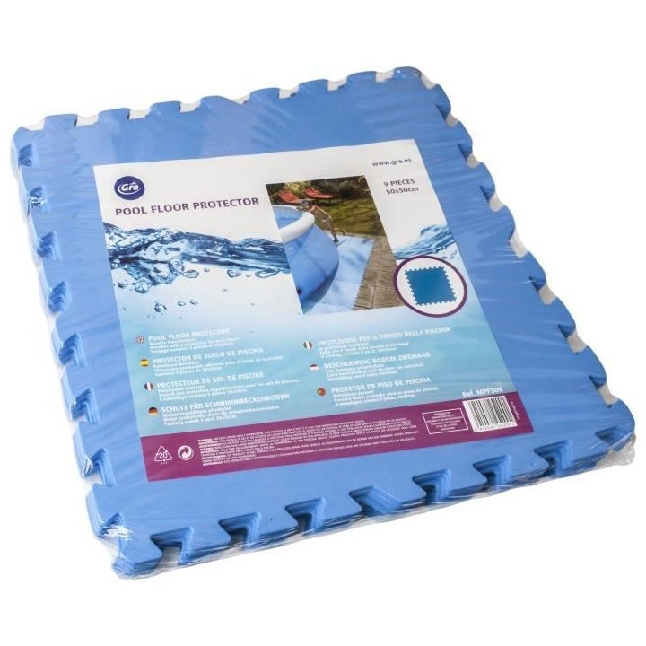 GRE - Lot de 9 Dalles de protection de sol en mousse bleu 50 x 50 cm