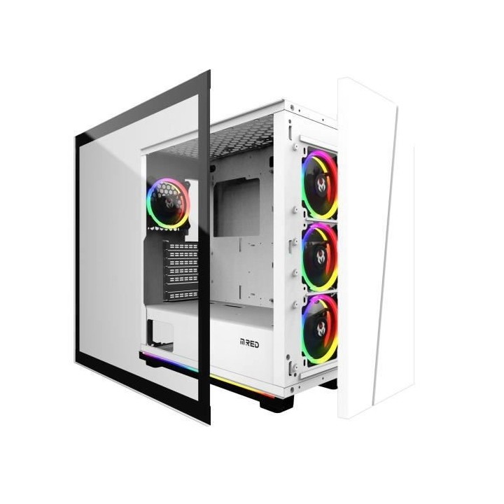 MRED - Boîtier PC Gamer ATX - Blanc RGB White Destroyer Strip-G