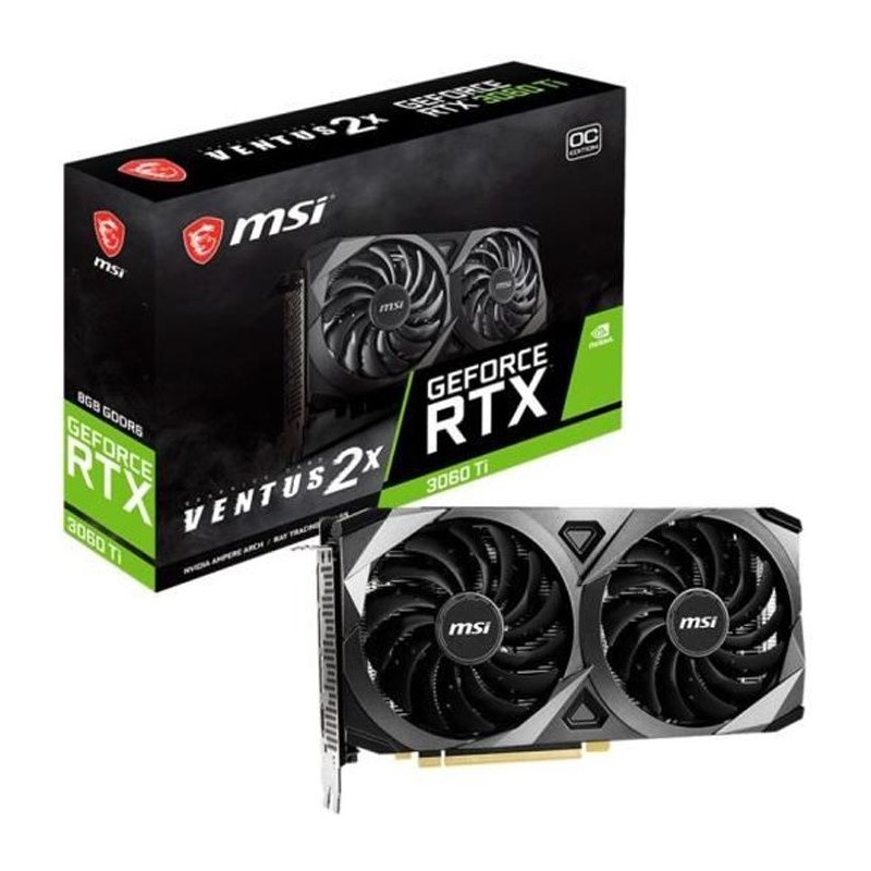 Carte Graphique - MSI - RTX 3060TI VENTUS 2X 8GD6X OC - 8 Go - GDDR6 - PCIe 4.0 - HDMI / 3 X DisplayPort