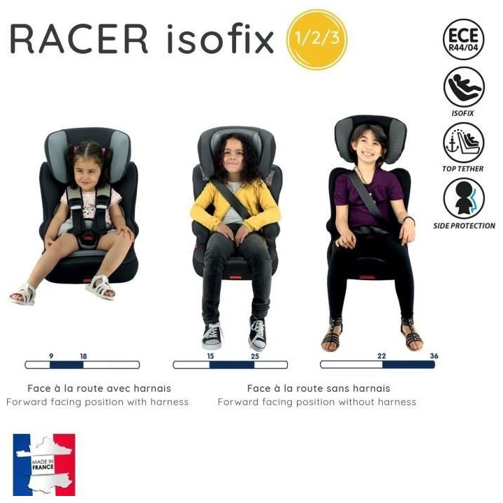 Siege auto NANIA RACER - Isofix - Groupe 1/2/3 (9-36Kg) - Tetiere rég