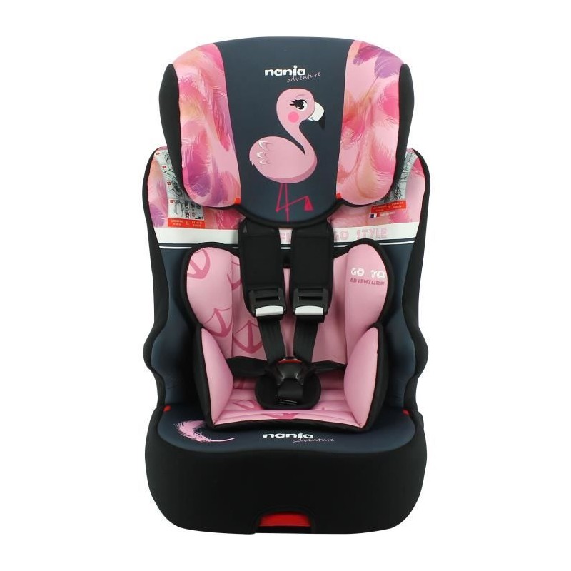 Siege auto NANIA RACER - Isofix - Groupe 1/2/3 (9-36Kg) - Tetiere réglable en hauteur - Flamingo - Fabriqué en France