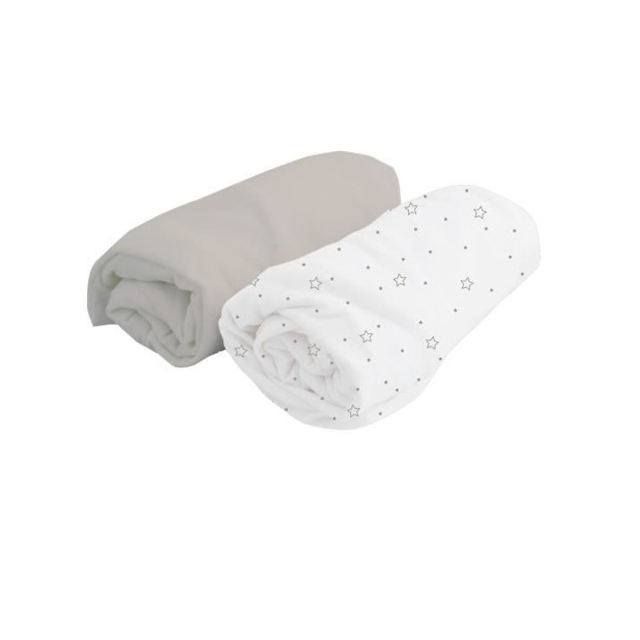 DOUX NID Lot de 2 Draps Housse Blanc pois/Perle 70x140 cm