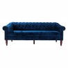 Canapé fixe 3 places Chesterfield - Velours bleu pétrole et pieds en bois - L 203,5 x P 80,5 x H 80 cm - LIAM