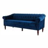 Canapé fixe 3 places Chesterfield - Velours bleu pétrole et pieds en bois - L 203,5 x P 80,5 x H 80 cm - LIAM