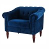 LIAM Fauteuil Chesterfield - Velours bleu pétrol et pieds en bois - L 93,5 x P 80,5 x H 80 cm