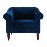 LIAM Fauteuil Chesterfield - Velours bleu pétrol et pieds en bois - L 93,5 x P 80,5 x H 80 cm