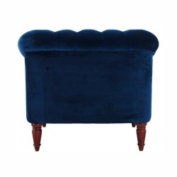 LIAM Fauteuil Chesterfield - Velours bleu pétrol et pieds en bois - L 93,5 x P 80,5 x H 80 cm