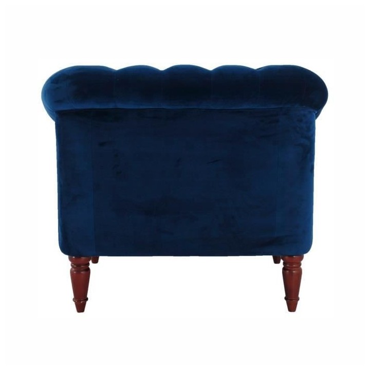 LIAM Fauteuil Chesterfield - Velours bleu pétrol et pieds en bois - L