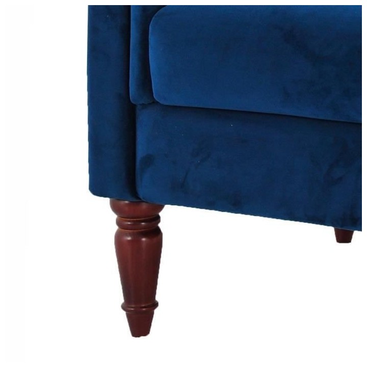 LIAM Fauteuil Chesterfield - Velours bleu pétrol et pieds en bois - L