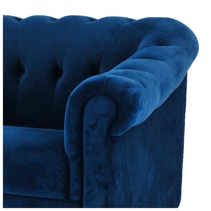 LIAM Fauteuil Chesterfield - Velours bleu pétrol et pieds en bois - L