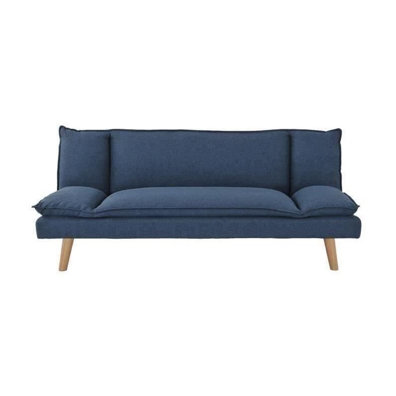 Banquette convertible clic-clac 3 places - Tissu bleu foncé et pieds en bois - L 181 x P 90 x H 74 cm - TINA