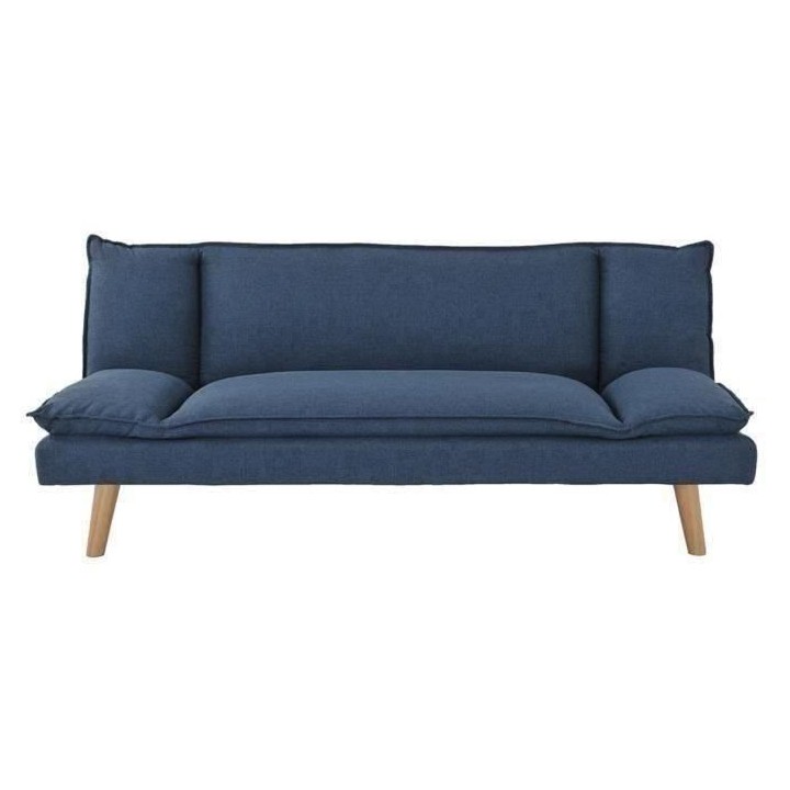 Banquette convertible clic-clac 3 places - Tissu bleu foncé et pieds