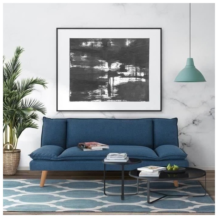 Banquette convertible clic-clac 3 places - Tissu bleu foncé et pieds